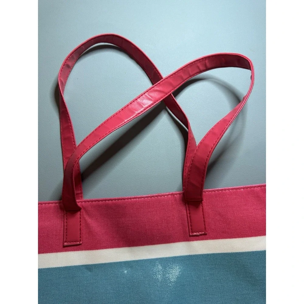 CHI for Ulta Beauty Pink Blue Yellow Green Striped Tote Bag Vinyl Easy Clean